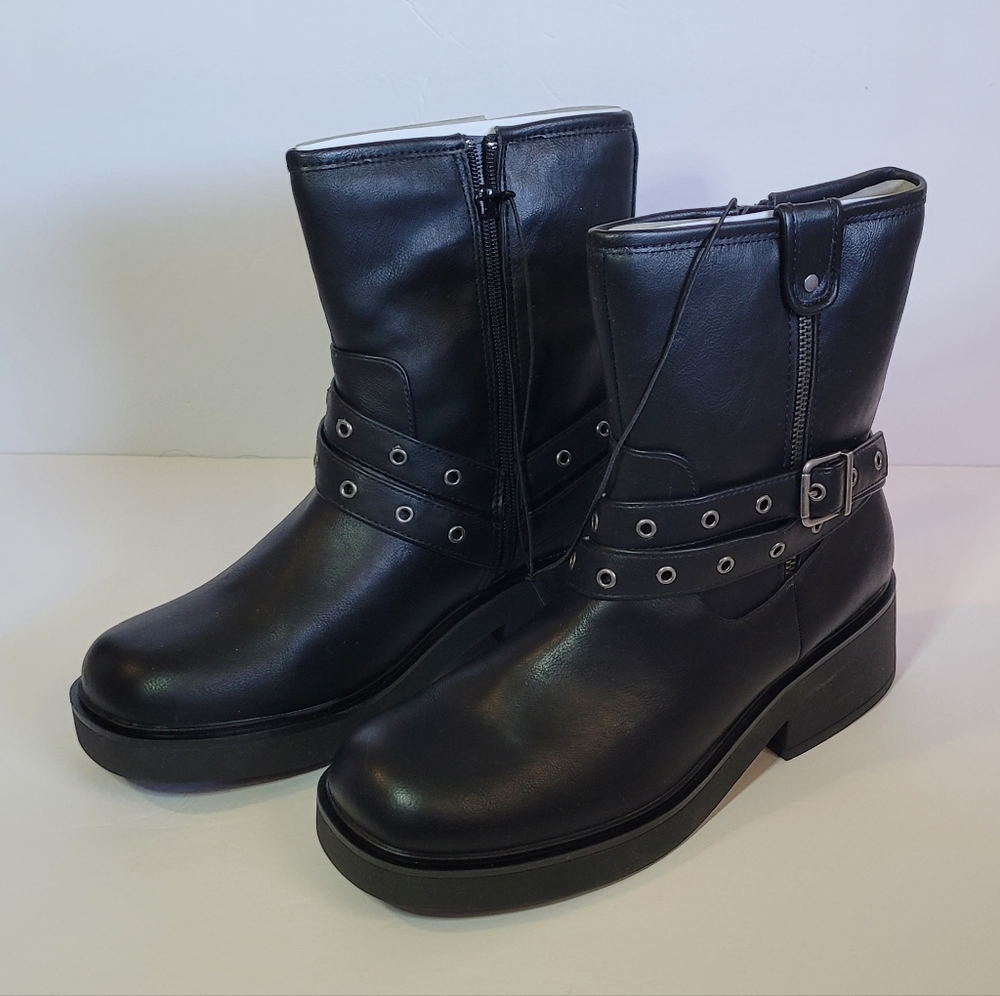 Pop Women's Black Ankle Motorcycle Combat Boots Size 9.5 New In Box